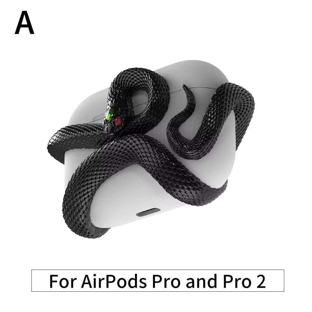Creative 3D Snake Wireless Bluetooth Earphone Case for Air Pods Pro/Pro 2/Air Pods 3 Anti-Fall and Anti-Shock Halloween Gift