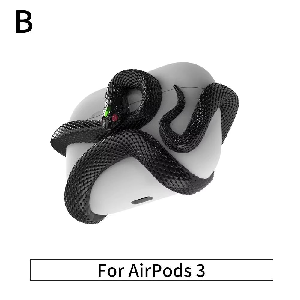 Creative 3D Snake Wireless Bluetooth Earphone Case for Air Pods Pro/Pro 2/Air Pods 3 Anti-Fall and Anti-Shock Halloween Gift