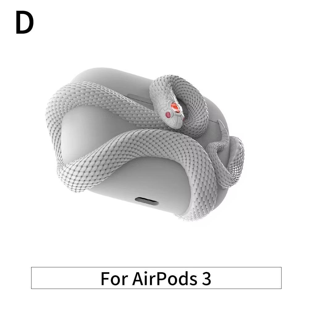 Creative 3D Snake Wireless Bluetooth Earphone Case for Air Pods Pro/Pro 2/Air Pods 3 Anti-Fall and Anti-Shock Halloween Gift