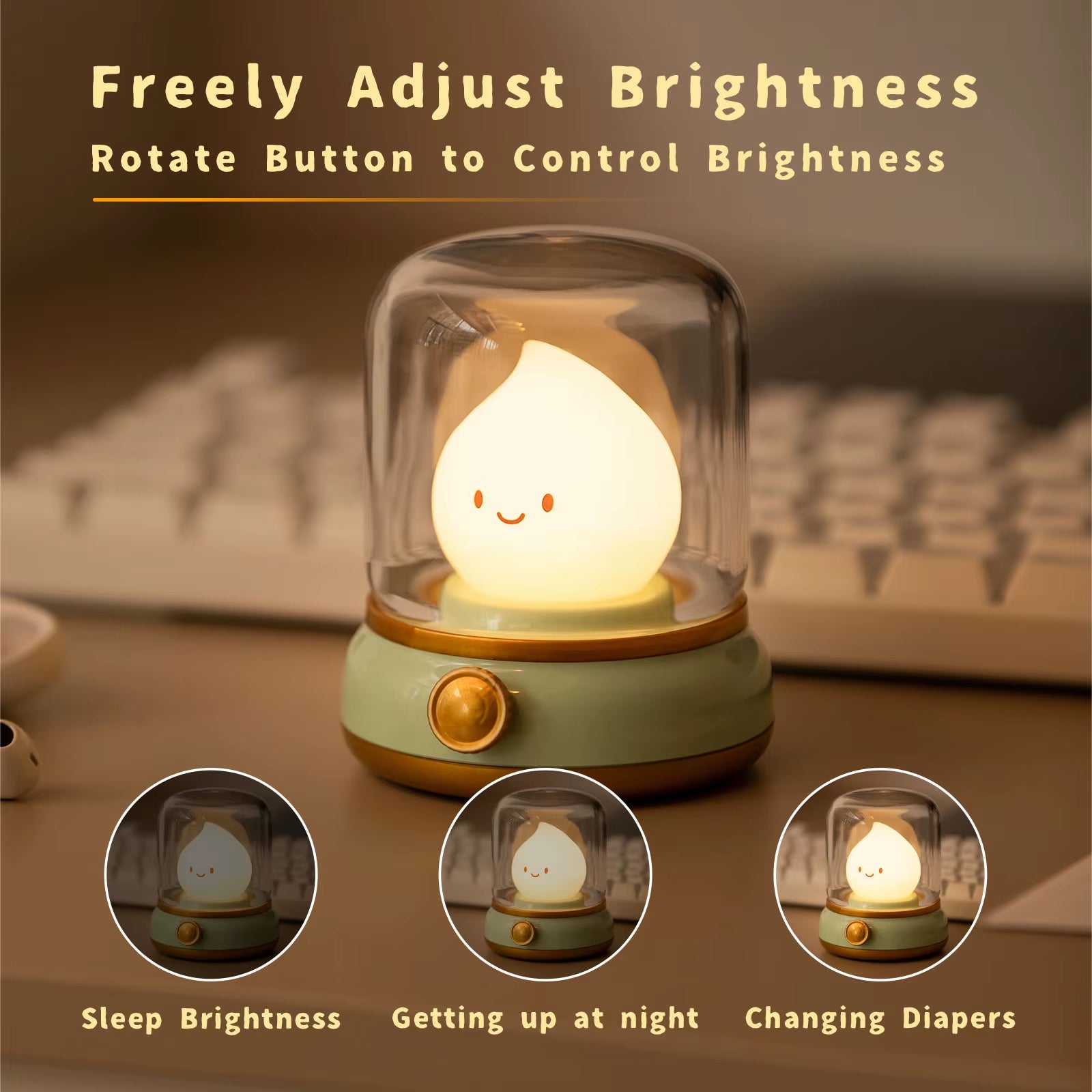 Cute Kerosene Lamp Candle Night Light Desktop LED Decorative Lamp USB Rechargeable Night Light Bedroom Creative Children'S Gift